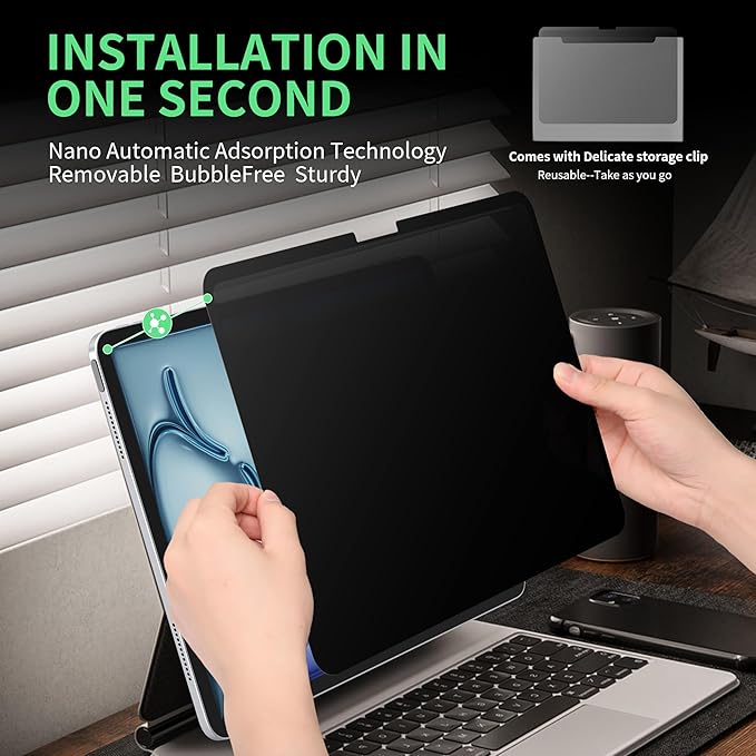 Nano Privacy Screen Protector Compatible with iPad Air 11 M2/M3 (6/7th Generation,2024/2025) , Anti-Glare Blue Light Film Anti-Spy Filter, Bubble-Free Shield Easy Install Guard Removable Cover