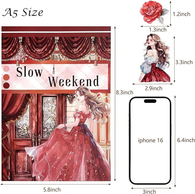 AVECMOI Love Scrapbooking Stickers for Journaling Supplies, Happy Planner Sticker Book with 234 Images, Paper & PET Sticker for Card Making, Collage, Paper Crafts, A5 (Rose)