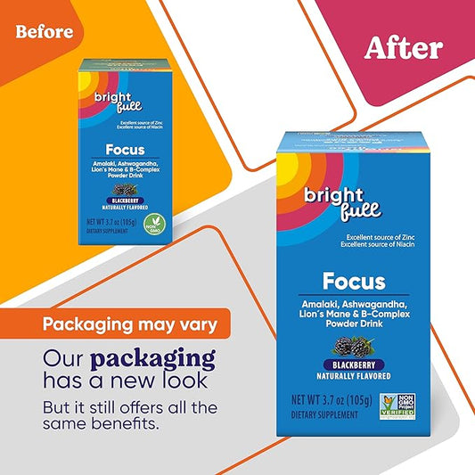 Focus Sugar Free Dietary Supplement Drink Mix with Ashwagandha, Lion’s Mane, B Vitamins B1 B2 B3 B5 B6 B12, for Cognitive Performance & Clarity BlackBerry, 21 Day Supply