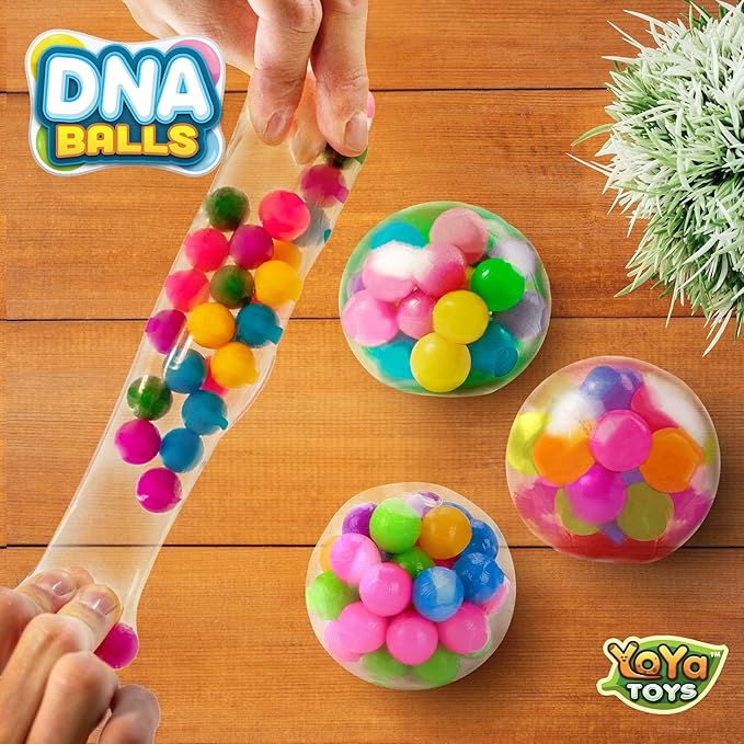 YoYa Toys DNA Balls - Fidget Toy Stress Ball - Colorful Soft Squishy - Mental Stimulation, Clarity & Focus Tool - Fun for Any Age - 3 Pack