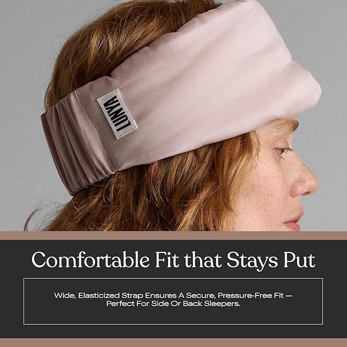 Lunya Washable Silk Sleeping Mask – Thermoregulating Mulberry Silk, Light Blocking and Comfortable Fit – Sleep Mask for Women and Men with Box – Delicate Pink – Small