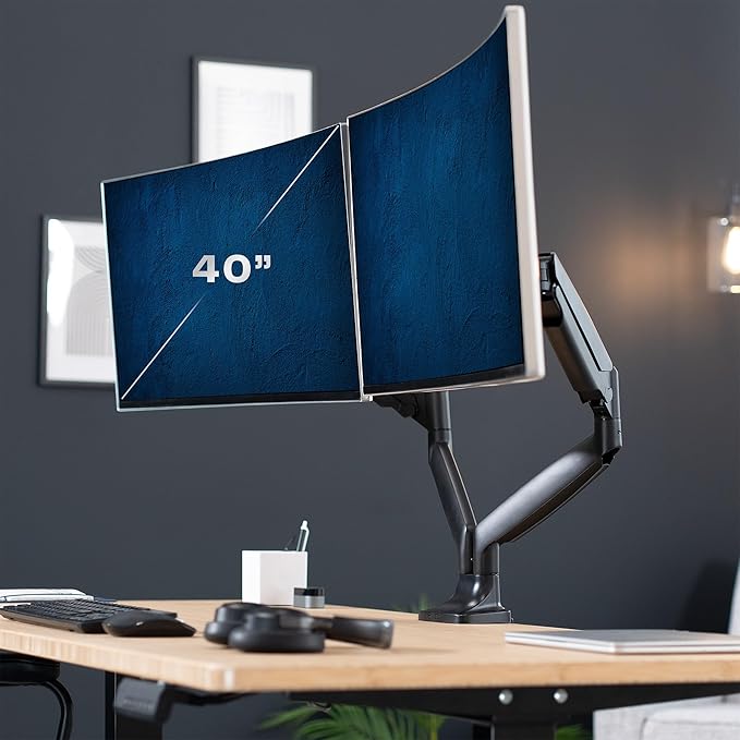 VIVO Premium Aluminum Heavy Duty Dual Monitor Arm for Ultrawide Monitors up to 40 inches and 30 lbs Each, Desk Mount Stand, Pneumatic Height, Max VESA 100x100, Black, STAND-V220Q