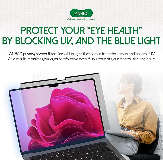 Laptop Magnetic Privacy Screen Protector for 14 inch MacBook Pro (2024, M4, M4 Pro, M4 Max / 2023, M3 Pro, M3 Max, M2 Pro, M2 Max / 2021, M1) - Blue Light Blocking Screen Shield, Anti-Smudge Computer Security Screen Filter