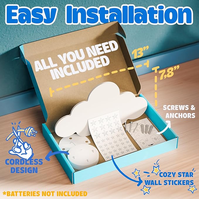 Cloud Light - Floating Cloud Wall Lamps for Nursery & Kids' Bedrooms | Battery-operated Hanging Night Lights