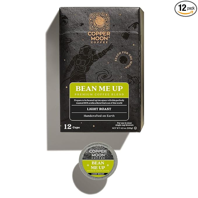 Copper Moon Single Serve Coffee Pods for Keurig K-Cup Brewers, Light Roast, Bean Me Up Blend, 12 Count