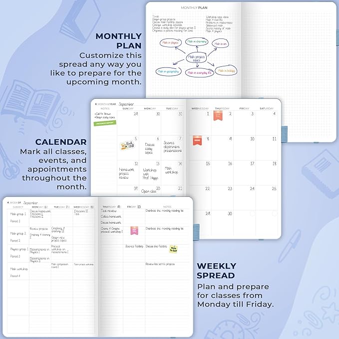 Clever Fox Teacher Planner – School Year Planner with Calendars & Lesson Plans – Teacher Plan Book for Classroom & Homeschool Organization - Undated, 7x10″, Hardcover (Periwinkle)