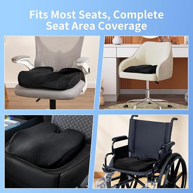 Seat Cushion for Office Chair, Gel & Memory Foam Chair Cushion, Sciatica & Coccyx Pain Relief Cushion for Long Sitting Office Workers, Car Drivers