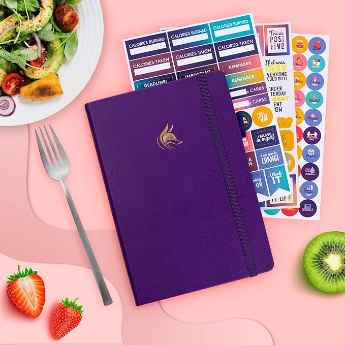 Clever Fox Wellness Planner - Weekly & Daily Health and Wellness Log, Food Journal & Meal Planner Diary for Calorie Counting, Notebook for Medical Condition Tracking, A5-Sized - Purple