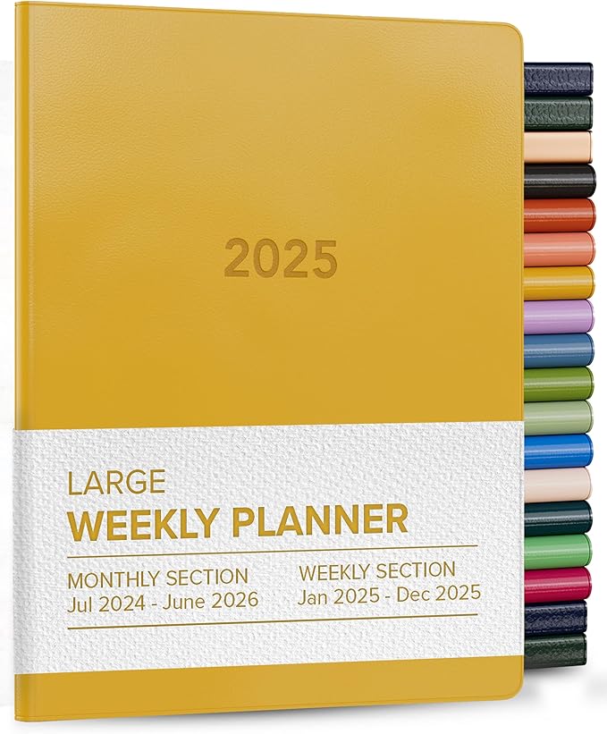 Harbor Large Weekly Monthly Planner 2025 - Calendar Planner and Notebook, Durable Faux Leather, 192 Pages, Softcover & Book Bound - Cambridge Dijon - 9.75 x 7.5 "