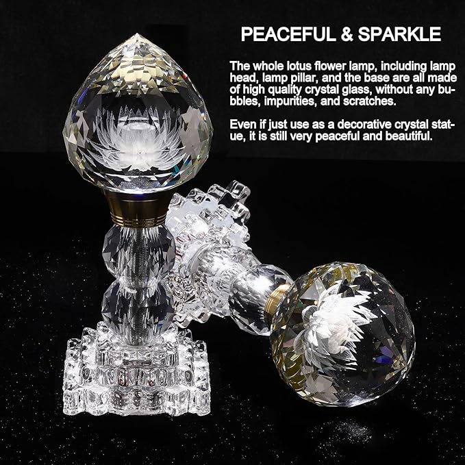 LED Crystal Lotus Flower Lamp – USB Powered Buddha Light for Worship, Prayer and Display,Lotus Flower Light for Bedroom, Buddhist Supplies,Shrine,Meditation Room 8’’ (Lotus Bud)