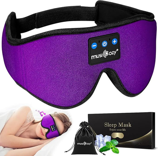 MUSICOZY Sleep Mask with Bluetooth Headphones, Sleeping Headphones Bluetooth Headband Eye Mask, Wireless Music Earbuds Earphones with HD Ultra-Thin Stereo Speakers for Side Sleepers