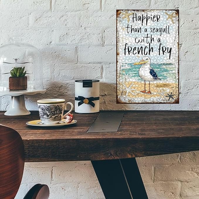 500 Piece Wooden Jigsaw Puzzle Seagull with French Fry Adults Kids Family Quiet Play Therapy Challenging Anxiety Relief Home Art Decor & Time Killing Focus Tool Gifts 20.4x15 Inch