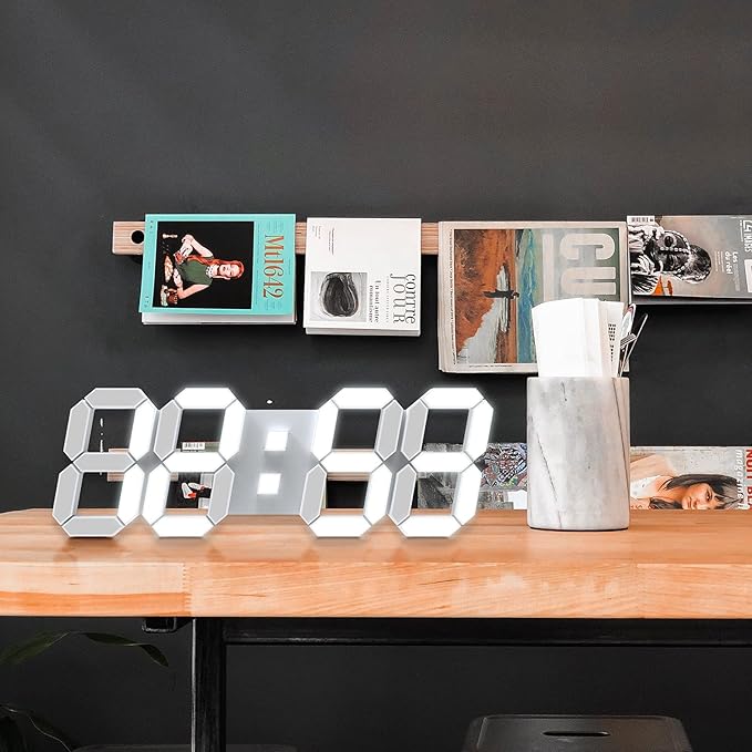 EDUP HOME 15" 3D LED Digital Wall Clock, Large Decor Wall Clock, 12/24H, Time/Date/Temperature Display, Adjust Brightness, Easy Read Time,for Office/Living Room/Meeting Room/Kitchen