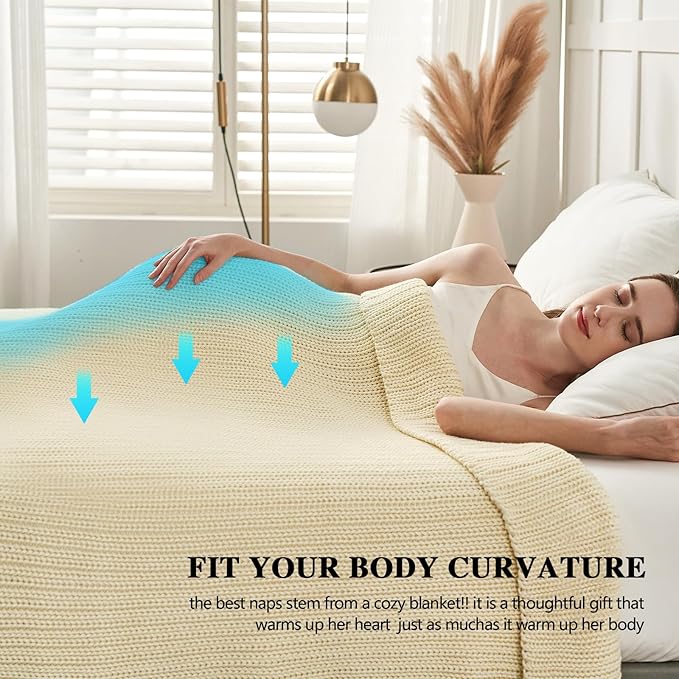 L'AGRATY Knitted Weighted Blanket - 48"x72" 15lbs Cooling Chunky Knit Heavy Blanket for Adults Braided Crochet Throw Thick Cable Yarn Knit Decorative Blanket No Beads Evenly Weighted Machine Washable