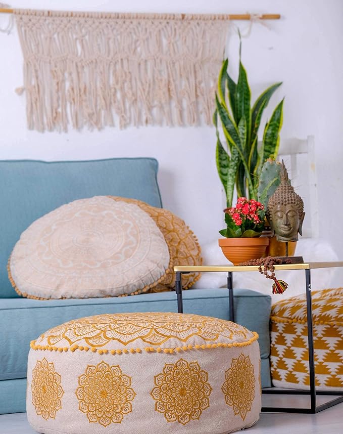 Mandala Life ART Bohemian Floor Cushion Cover –24 inches - Room Décor Decorative Round Pillow Case for Meditation, Yoga, and Boho Chic- Seating Area