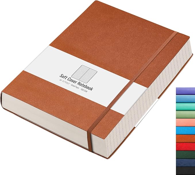 AHGXG A4 Notebook College Ruled - 320 Pages Large Journal for Women and Men, 8.5''×11'', Leather Softcover Thick Journal, 100gsm Thick Lined Paper - Brown