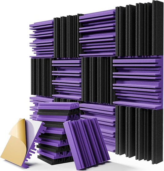 12 Pack Sound Proof Foam Panels for Walls, 12" x 12" x 2" Self-Adhesive Acoustic Panels, High-Density Soundproof Wall Panels for Studio Home and Ceilings (Black+Purple)