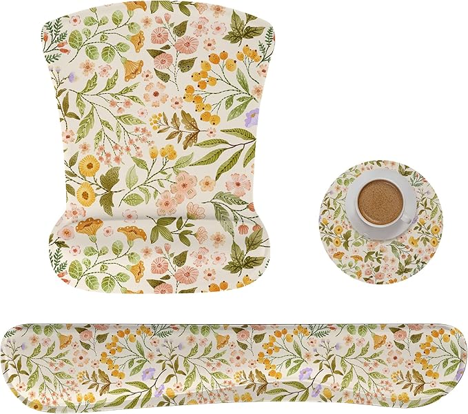 RICHEN Mouse Pad and Keyboard Wrist Rest, 3-in-1 Computer Mousepad and Coaster Set, Non-Slip Keyboard Wrist Rest and Mouse Pad Set Ergonomic Design (FKMWR-59)