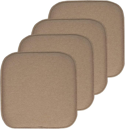 Sweet Home Collection Chair Cushion Memory Foam Pads Honeycomb Pattern Slip Non Skid Rubber Back Rounded Square 16" x 16" Seat Cover, 4 Pack, Charlotte Taupe