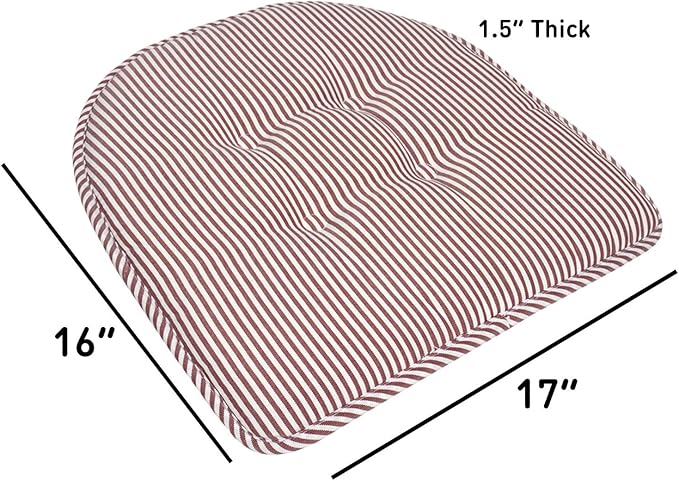 Chair Cushion Memory Foam Pads Tufted Slip Non Skid Rubber Back U-Shaped 17" x 16" Seat Cover, (Pack of 3)