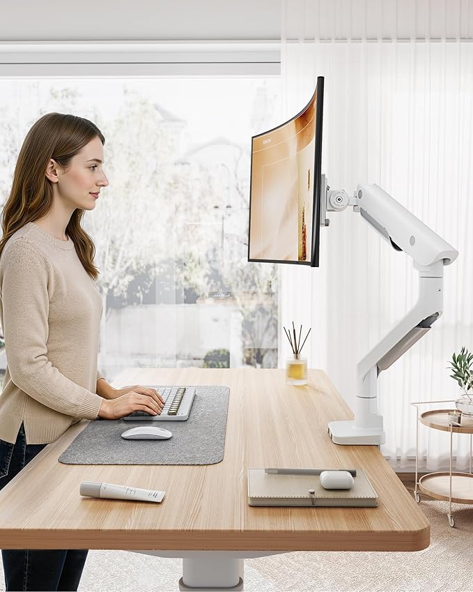 monTEK Sleek Aluminum Monitor Arm for 17–57” Ultrawide Screens up to 59 lbs, USB 3.0 A/C, Heavy Duty Single Monitor Arm Desk Mount, Pneumatic Lift, Quick-Release Plate, Clamp/Grommet, Max VESA 100x100
