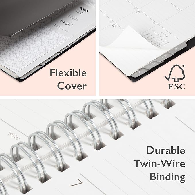 Blue Sky 2025 Weekly and Monthly Planner Calendar, January - December, 8.5" x 11", Flexible Cover, Laminated Tabs, Wirebound, Storage Pocket, Enterprise