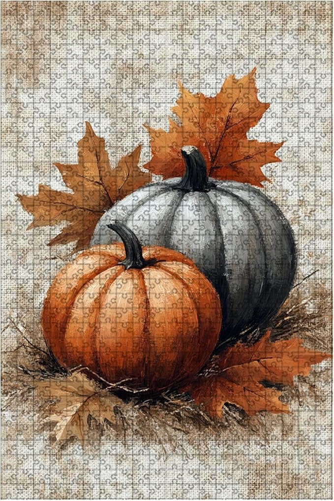 500 Piece Wooden Jigsaw Puzzle Fall Pumpkin Patch Adults Dementia Therapy Tool Gentle Cognitive Exercise Stress Relief Memory Boosting Quiet Play for Elderly Care & Home 20.4x15 Inch