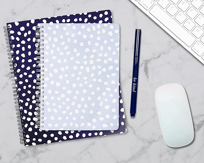 Steel Mill & Co Cute Large Spiral Notebook College Ruled, 11" x 9.5" with Durable Hardcover and 160 Lined Pages, Navy Dots
