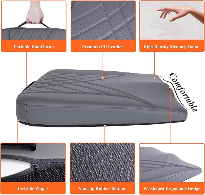 kingphenix Premium Car Seat Cushion, Memory Foam Driver Seat Cushion to Improve Driving View- Coccyx & Lower Back Pain Relief - Seat Cushion for Car, Truck, Office Chair (Dark Gray)