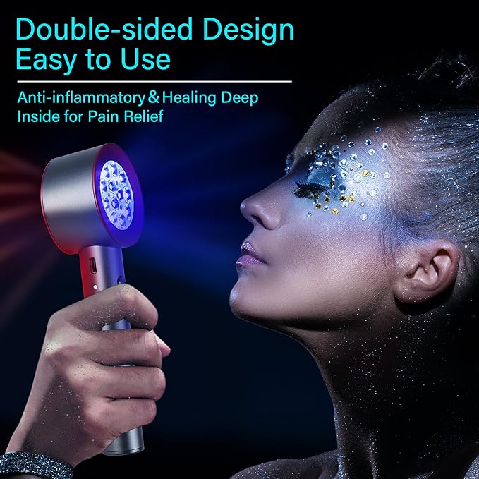 UTK High Power 24 LED Red Light Therapy Device with 470/660/850/940nm Wavelength, Blue Red＆Near-Infrared Handheld Light Therapy for Face, Relieve Body Pain Deeply, Facial Skin Care