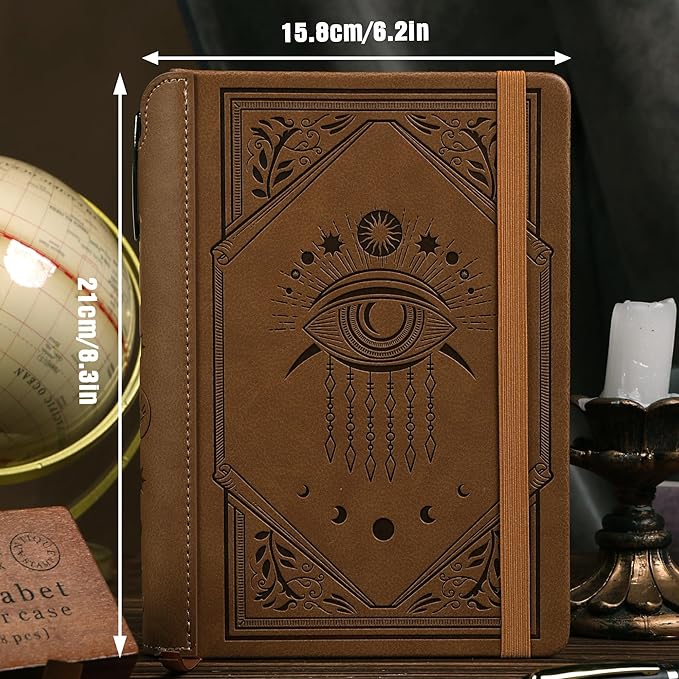 TIEFOSSI Lined Journal Notebook for Women Men, Leather Journal with Pen, A5 Evil Eye Hardcover Notebook for Work, Journaling, Travel & School, 100 GSM Thick Paper, 320 Numbered Pages, 6.2 x 8.3 in