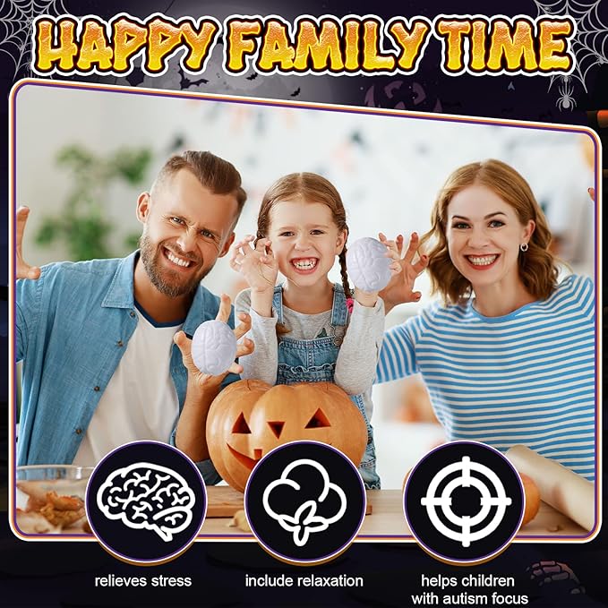 Leitee 12 Pcs Brain Stress Balls Bulk Large Halloween Brain Toys PU Hand Muscle Exercise Pressure Ball Funny Stress Relief Toy for Teens Adult Improving Grip Strength Prop(White)