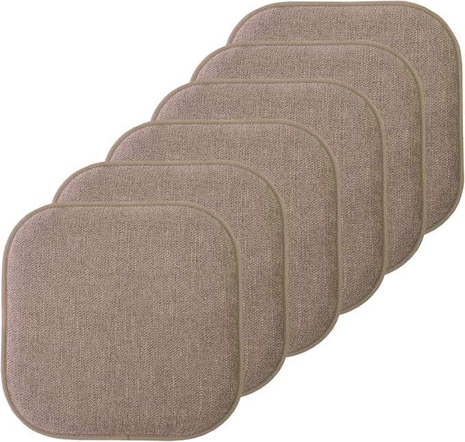 Sweet Home Collection Chair Cushion Memory Foam Pads Honeycomb Pattern Slip Non Skid Rubber Back Rounded Square 16" x 16" Seat Cover, 6 Pack, Alexis Chocolate