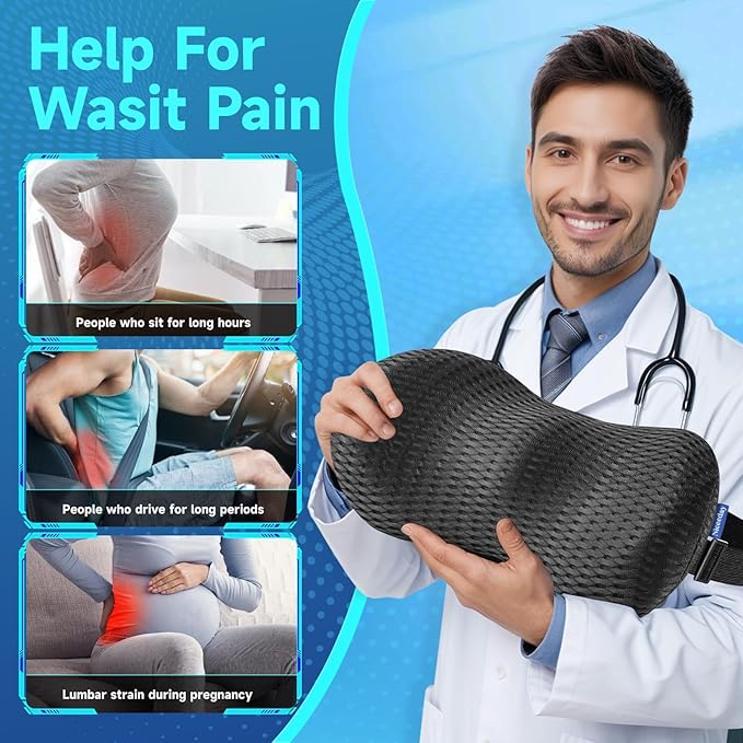 Lumbar Support Pillow for Office Chair Car Back Support Pillow, Memory Foam Gaming Chair Desk Chair Back Cushion for Lower Back Pain Relief, Ergonomic Back Rest