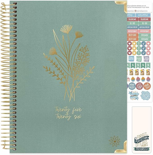 bloom daily planners HARDCOVER 2025-2026 (8.5" x 11") Academic Year Day Planner (July 2025 - July 2026) - Aesthetic Task Goal Organizer - Monthly & Weekly Inspirational Agenda Book - Green Linen