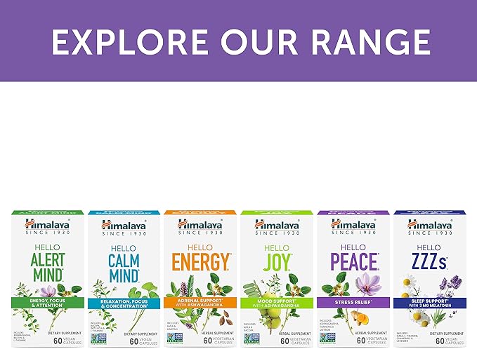 Himalaya Hello Peace - Herbal Stress Relief Supplement with Ashwagandha and Turmeric for Normal Cortisol and Adrenal Support - Vegan, Non-GMO, Gluten Free, 60 Capsules