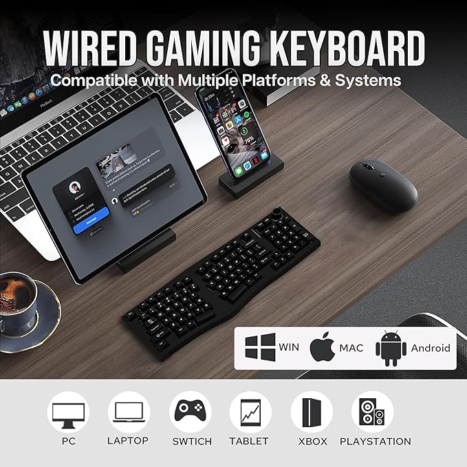 Feker Alice98 Ergonomic 98 Keys Custom Mechanical Keyboard, VIA Programmable, USB-C Wired Gaming Keyboard, Hot Swappable, 5 Layer Paddings, Control Knob, NKRO, RGB for Win/Mac (Black)