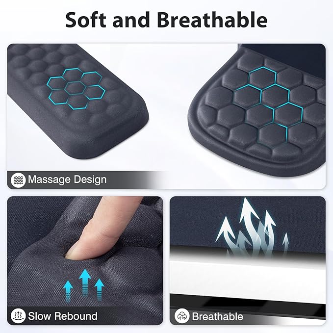 3 in 1 Ergonomic Mousepad with Wrist Rest, Gaming Keyboard Mouse Pad with Wrist Support Non-Slip Base Massage Design, Pain Relief (Black/Grey)