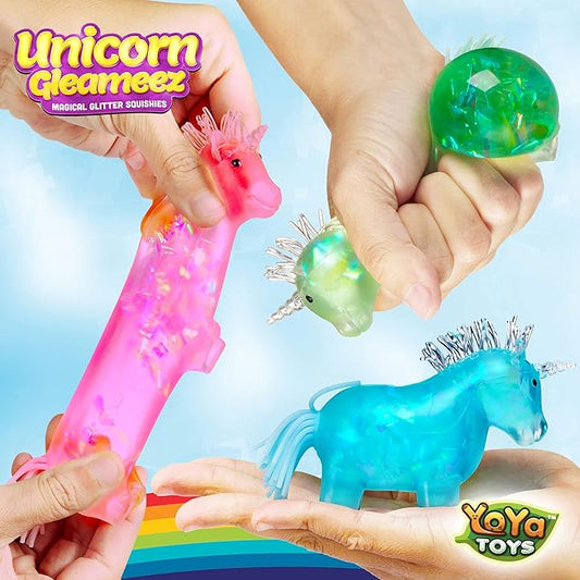 YoYa Toys Glitter Unicorn DNA Balls - Fidget Toy Stress Ball - Colorful Soft Squishy - Mental Stimulation, Clarity & Focus Tool - Fun for Any Age - 3 Pack