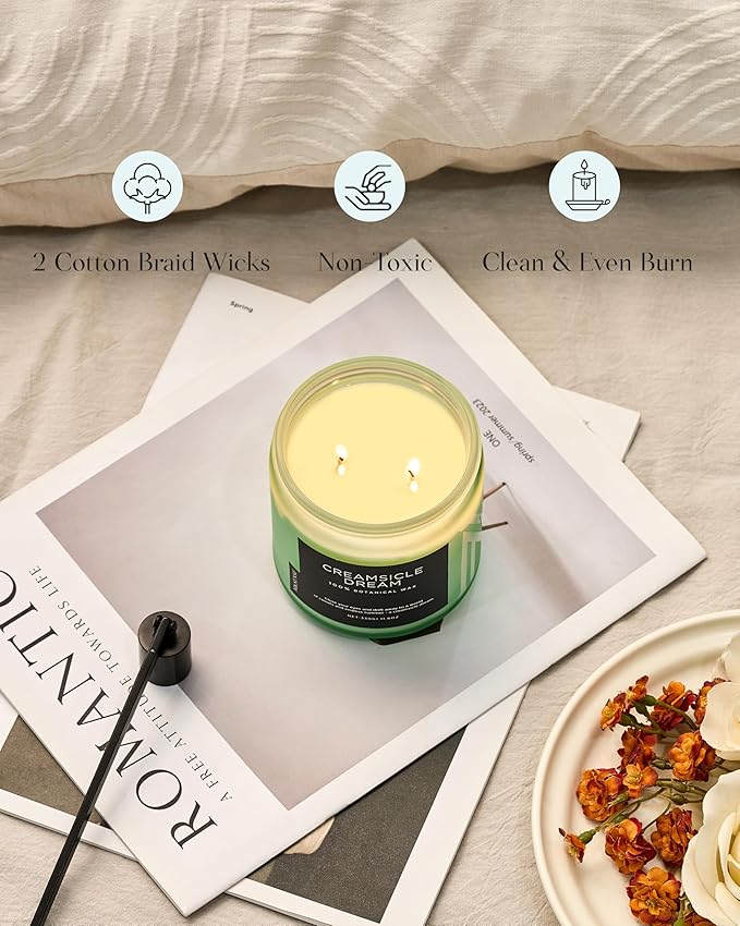 M&SENSE Clean Cotton Scented Candle - 11.6oz Natural Soy Wax Clean Cotton Blossom Scent Non Toxic Candle, 70-Hour Slow Burning 2-Wick Aromatherapy Home Fragrance Gifts for Home Decor