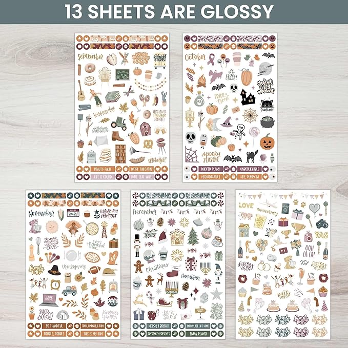 bloom daily planners Monthly Celebrations Planner Stickers for Calendar Decorating, Planning, Scrapbooking - Holiday, Seasonal, & General Events (14 Sheets, 1,150+ Stickers per Pack) - Cool Tones