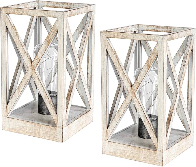 WINGBO 2 Pack Retro Battery Powered Table Lamps, Battery Operated Cordless Lamp Set, Portable Nightlight Decorative Light for Living Room Dining Room Bedroom Entryway Patio Backyard, White Finish