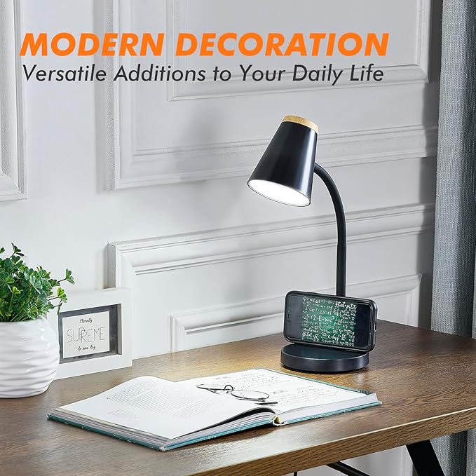 Desk Lamp for College Dorm Room - Small LED Desk Lamp Touch Dimmable Reading Light for Home Office - Adjustable Flexible Gooseneck Table Lamp for Bedside Bedroom Nightstand Black