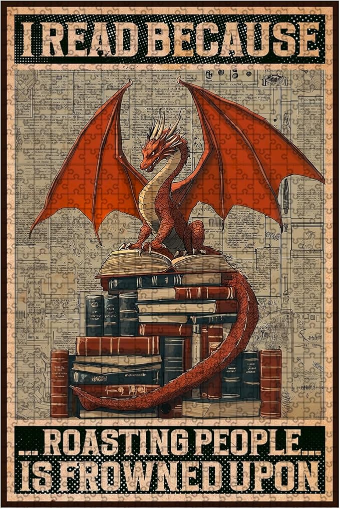 500 Piece Wooden Puzzle Jigsaw I Read Because Roasting People is Frowned Upon Puzzle Adults Humorous Challenge for Stress Relief & Brain Fun 20.4x15 Inch