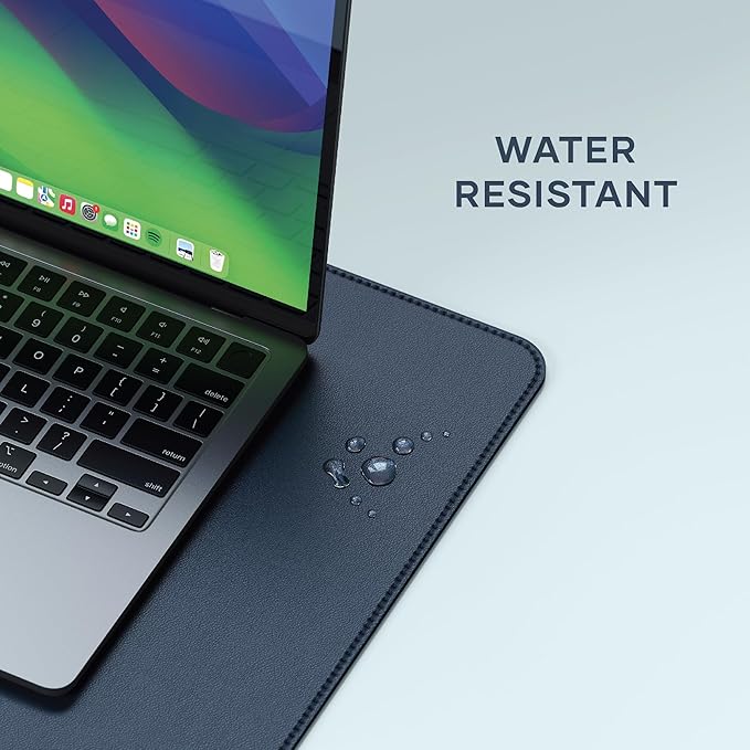 Satechi Vegan Leather Desk Mat, Large Mouse Pad Scratch and Water Resistant, Easy to Clean, Desk Pad for Office and Home, 26.8” x 12.4” x 0.1” - Blue