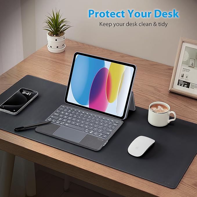 Large Leather Mouse Pad for Desk, 30.3" x 14.4" Desk Mat, Non-Slip Pu Leather Office Home Desk Mat, Waterproof Desk Pad for Keyboard and Mouse, Laptop, Writing, Desk Accessories (Dark Grey)