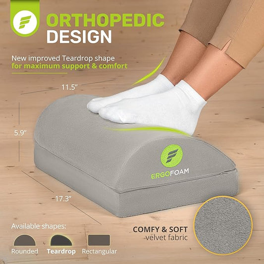 ErgoFoam Foot Rest - Chiropractor-Endorsed Orthopedic Teardrop Design - 2in1 Adjustable Premium Under Desk Footrest - Ergonomic Foot Rest for Lumbar, Back, Knee Pain (Grey)
