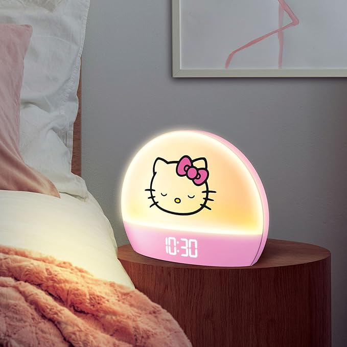 Hello Kitty Sunrise Alarm Clock - Multicolor Lights, USB Charging, LED Display, and Snooze Function Ages, 2 Pack