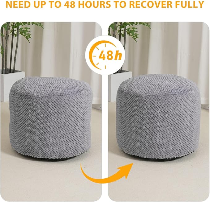 Round Stuffed Pouf Ottoman for Foot Rest, Faux Fur Poufs with Foam Chunk Filling, Storage Ottoman Pouf Foot Stool Cushion Poufs, 26 X 18 Inch Floor Chair for Living Room Bedroom Home Decor, Gray