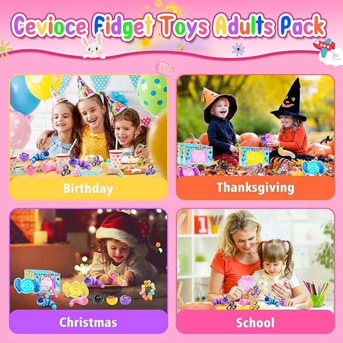 Cevioce 20Pcs Fidget Toys Adults Pack,Stocking Stuffers for Teens Boys Girls,Autism Sensory Toys with Fidget Spinner Slug Magnetic Rings,Squishy Fidget Toys ADHD Stress Relief,Party Favor for Kid-BPYP